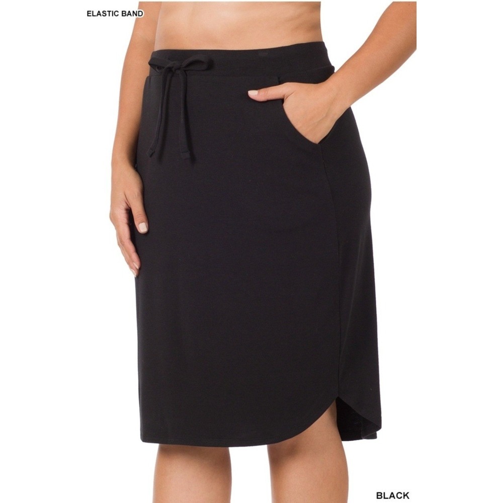 Zenana Black Tulip Hem Midi Skirt with‎ Pockets – Self Tie Waist